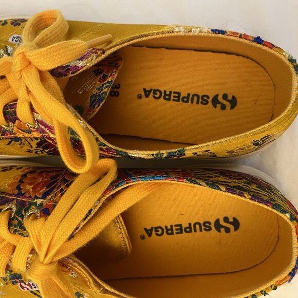 Superga W's 7.5 EU 38 Yellow Gold Satin Korelaw Floral Embroidered Sneakers EUC - Picture 5 of 7